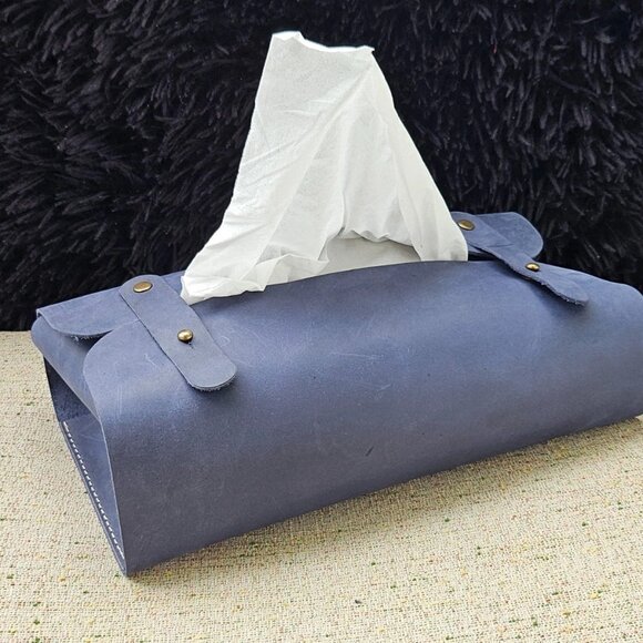 Genuine Leather Tissue Box Handmade Blue Leather Box for Tissue New - Picture 8 of 14